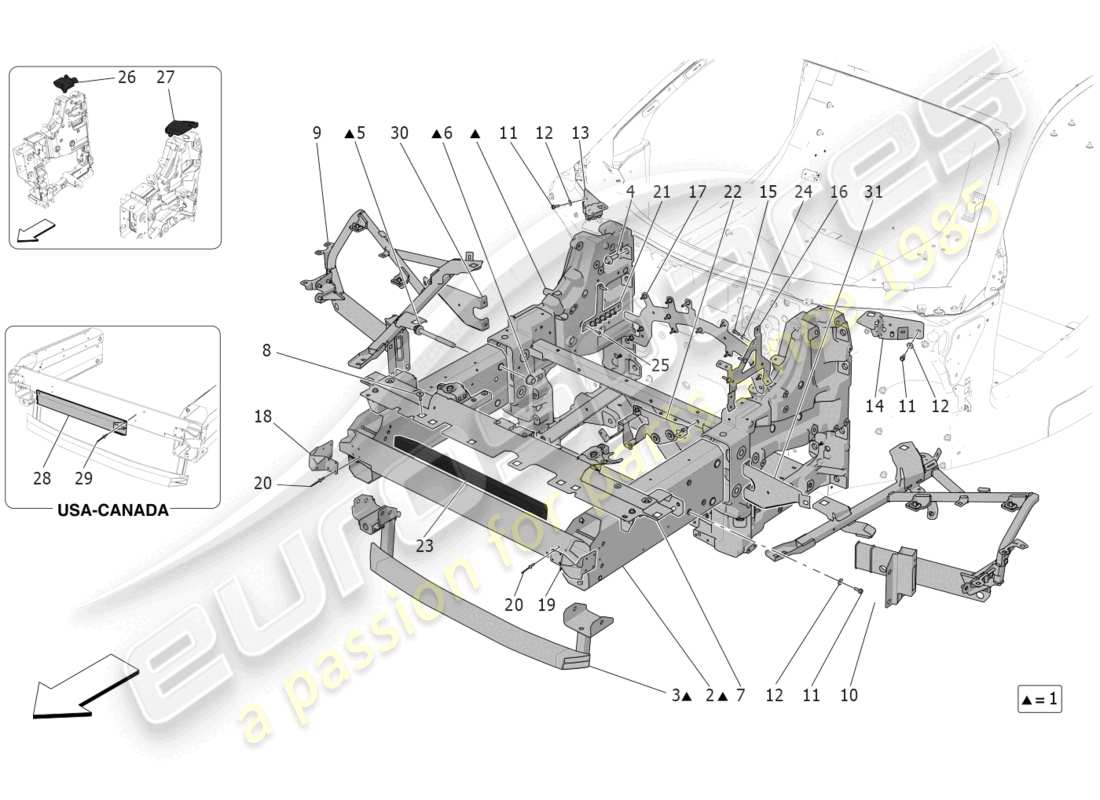 maserati mc20 cielo (2023) diagrama de piezas del chasis delantero