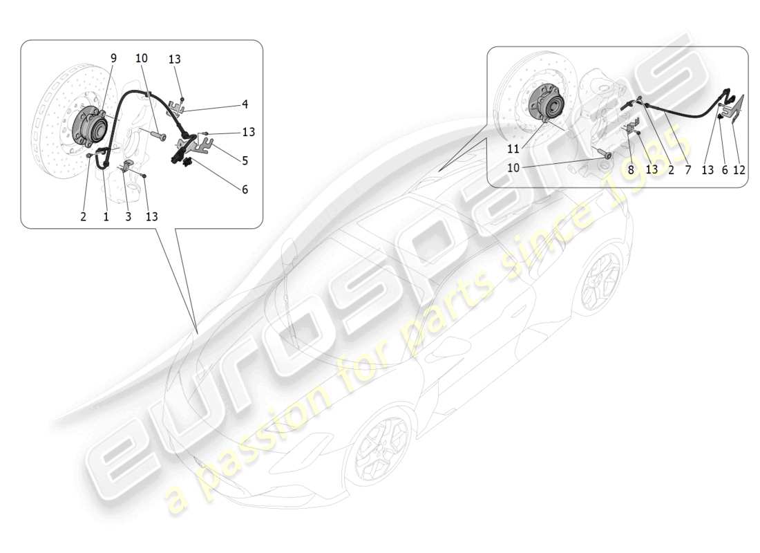 maserati mc20 cielo (2023) diagrama de piezas de los sistemas de control de frenado