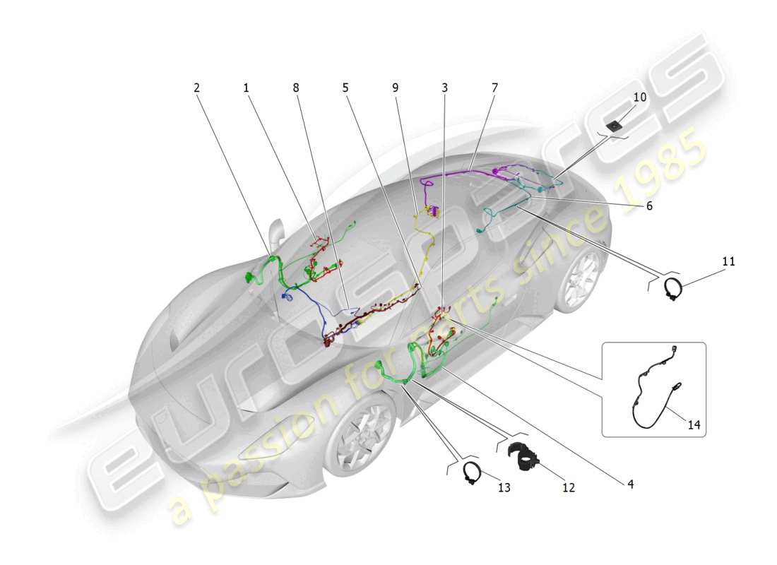 maserati mc20 (2023) diagrama de piezas de cableado principal