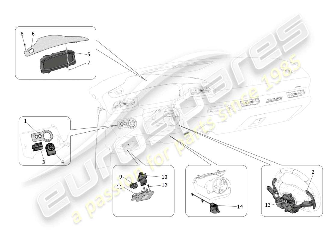 maserati mc20 (2023) diagrama de piezas de los dispositivos del tablero