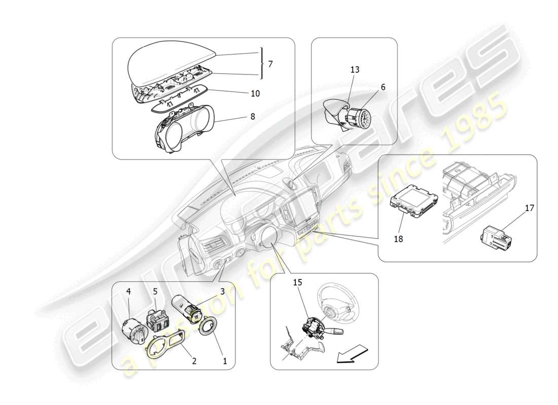 maserati ghibli fragment (2022) diagrama de piezas de los dispositivos del tablero