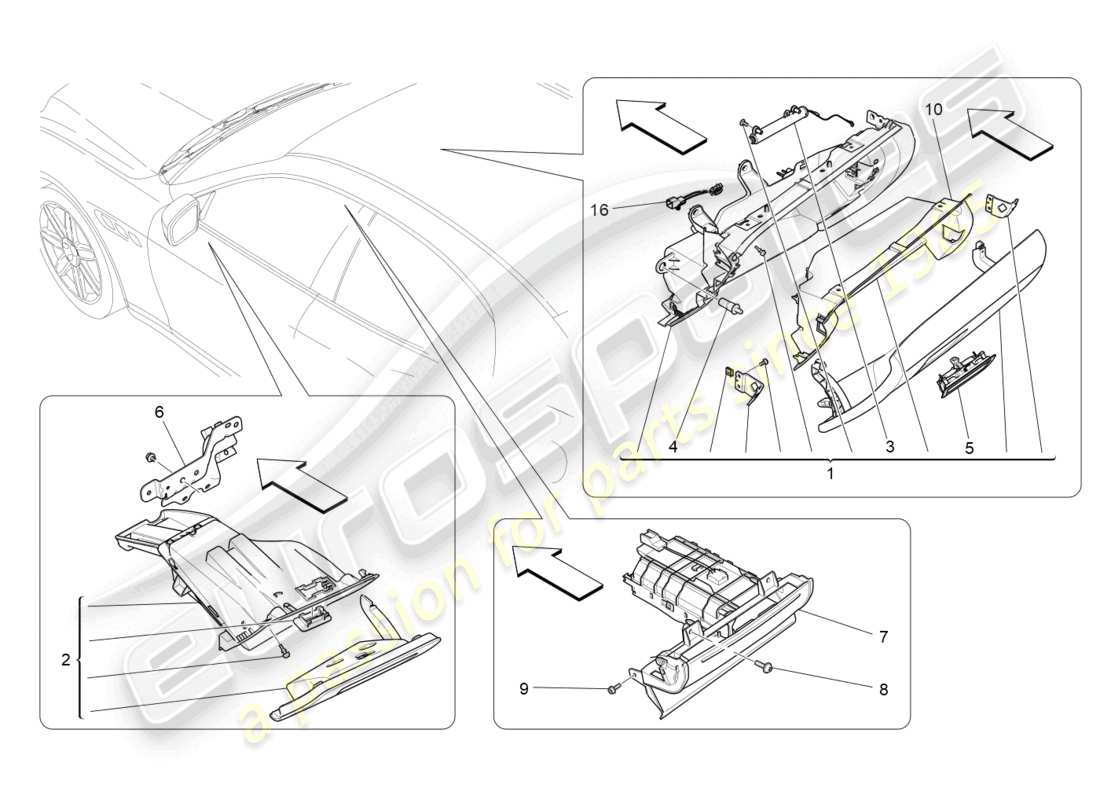 maserati ghibli (2018) diagrama de piezas de las guanteras