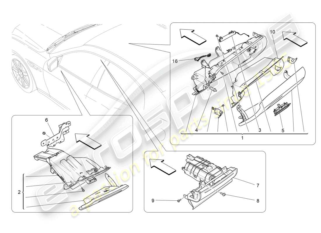 maserati ghibli (2018) diagrama de piezas de las guanteras