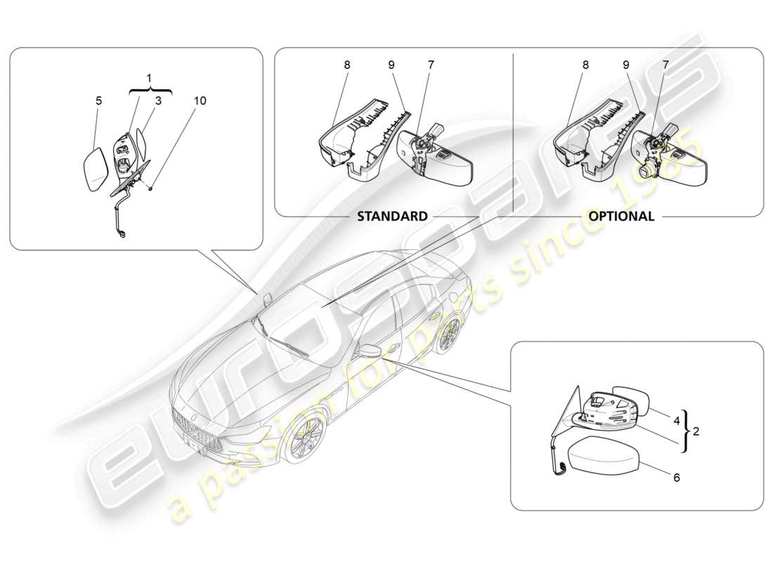 maserati ghibli (2016) espejos retrovisores interiores y exteriores diagrama de piezas