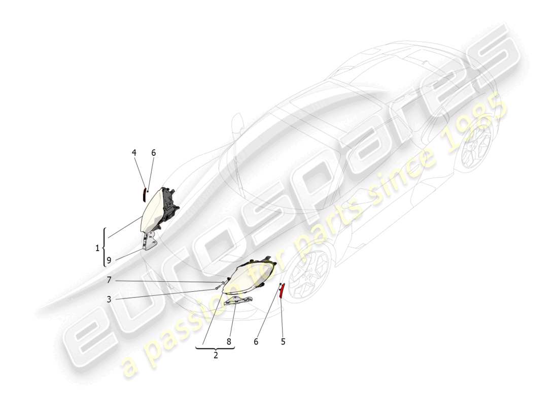 maserati mc20 cielo (2023) diagrama de piezas de los grupos de faros
