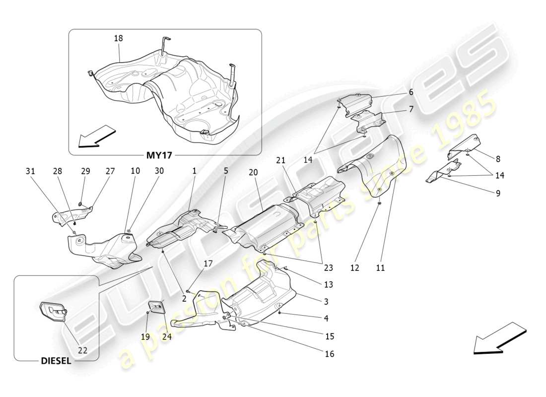 maserati ghibli (2017) paneles aislantes térmicos diagrama de piezas