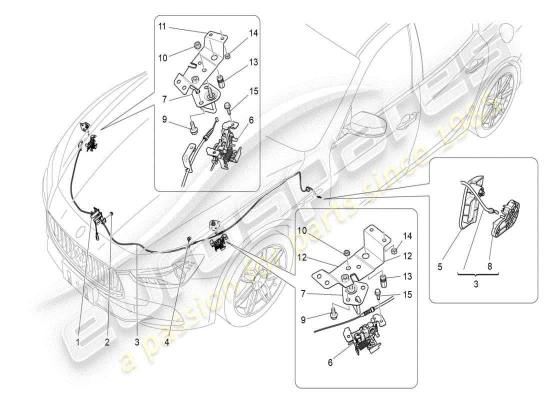 maserati ghibli (2019) botón de apertura de tapa frontal diagrama de piezas