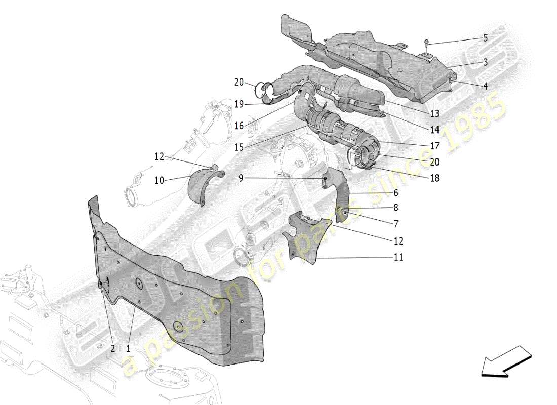 maserati mc20 (2024) paneles aislantes térmicos diagrama de piezas
