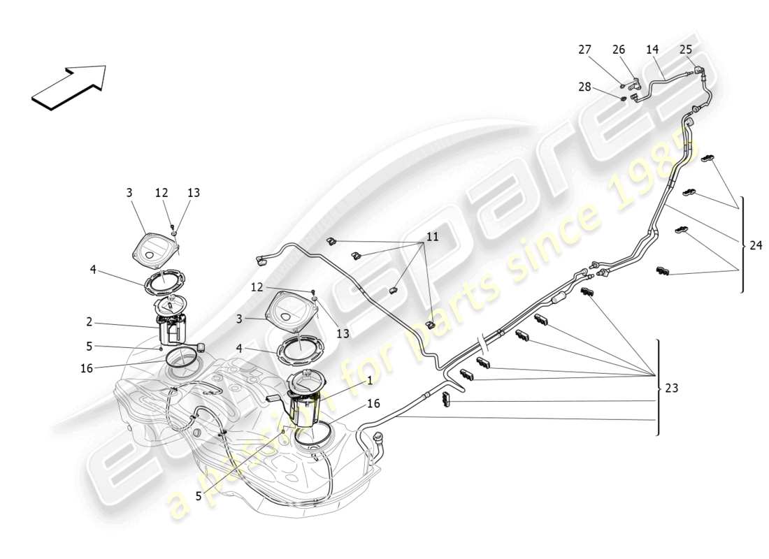 maserati ghibli fragment (2022) diagrama de piezas de bombas de combustible y líneas de conexión