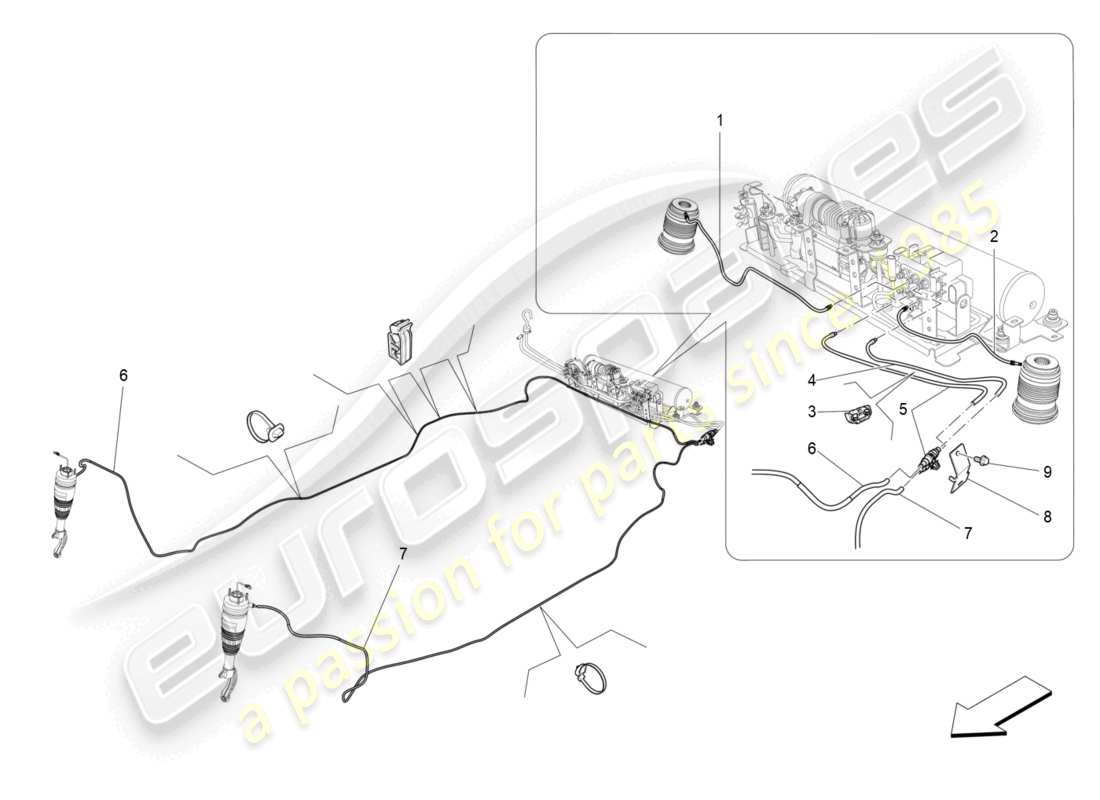 maserati levante (2020) sistema de suspensión neumática diagrama de piezas