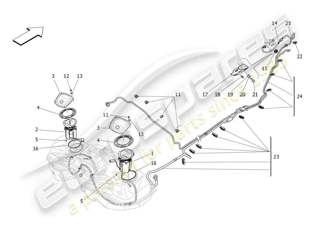 maserati ghibli fragment (2022) diagrama de piezas de bombas de combustible y líneas de conexión