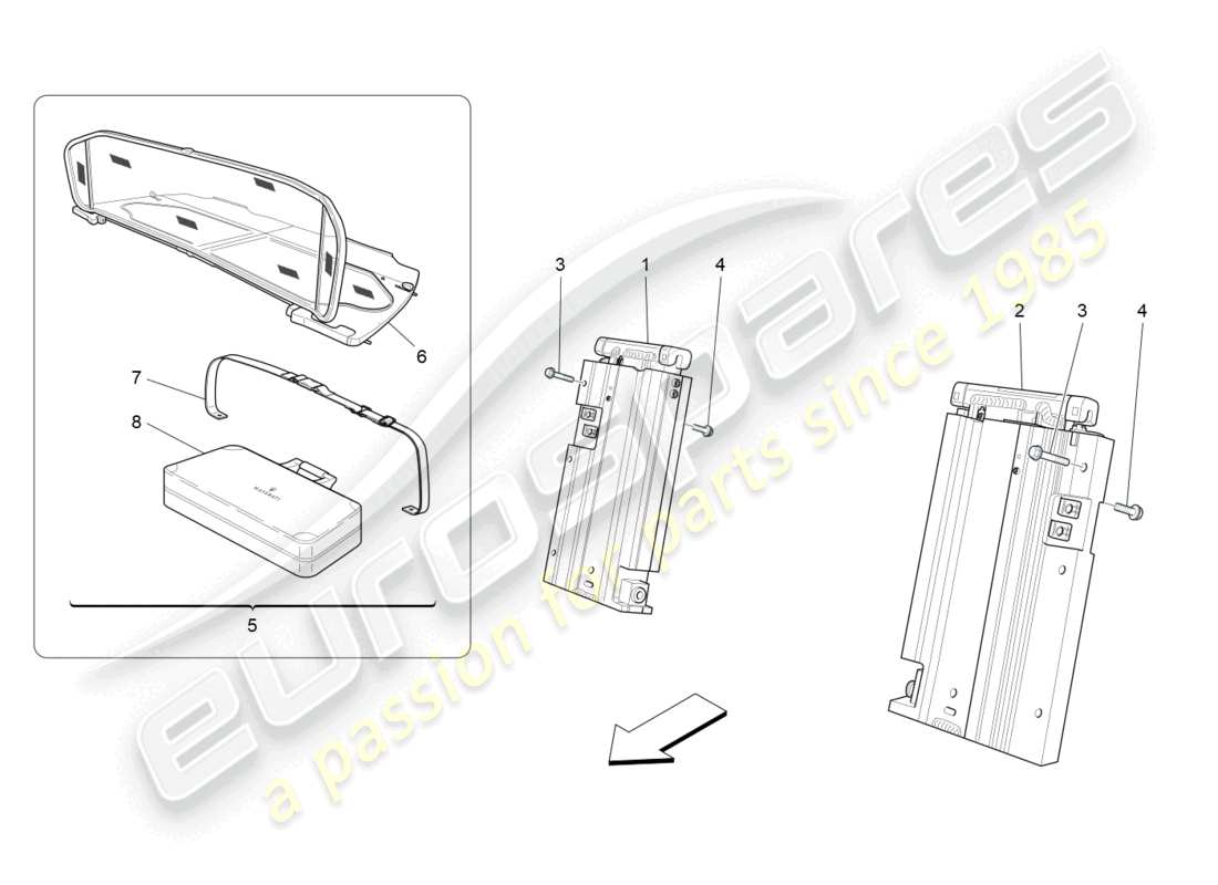 maserati grancabrio mc (2013) capote eléctrico: diagrama de piezas de barra antivuelco y accesorios