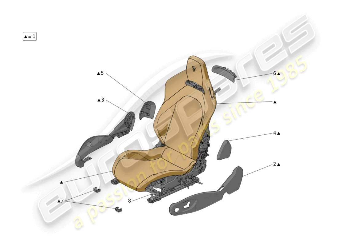 maserati mc20 (2022) asientos: paneles acabados diagrama de piezas