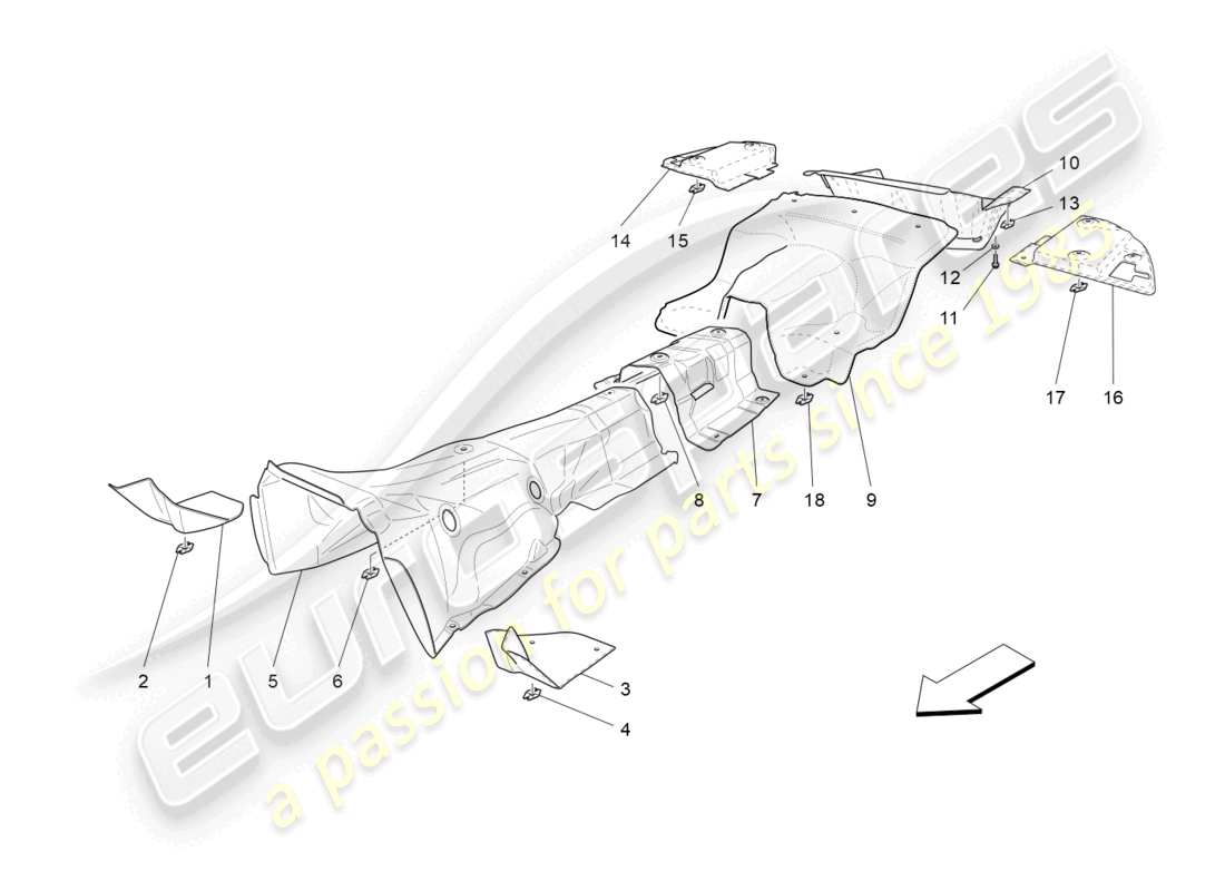 maserati grancabrio mc (2013) paneles aislantes térmicos diagrama de piezas