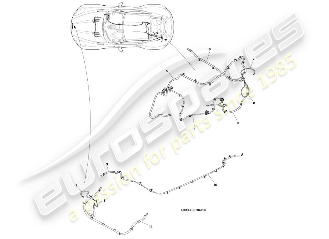aston martin one-77 (2011) arnés de tierra diagrama de piezas
