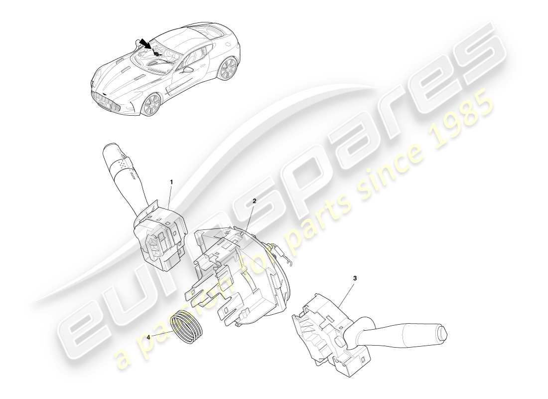 aston martin one-77 (2011) interruptor de la columna de dirección diagrama de piezas