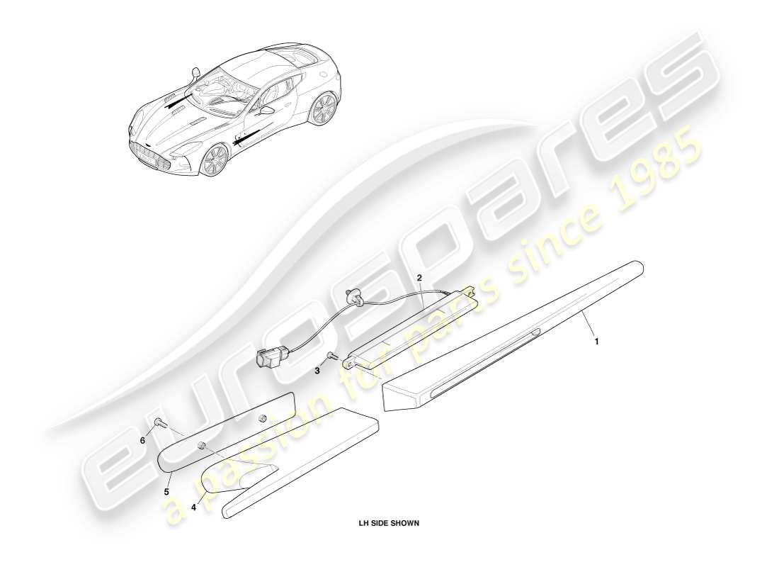 aston martin one-77 (2011) diagrama de piezas de repetidores laterales
