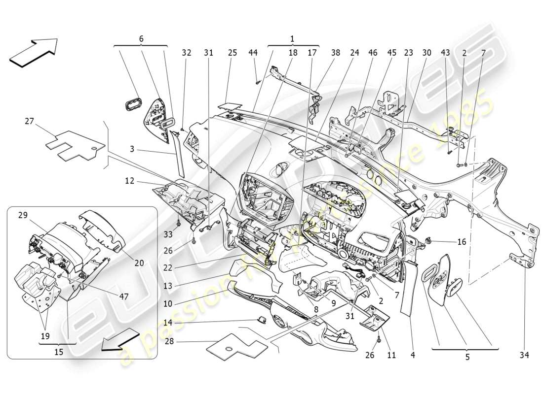 maserati ghibli (2016) unidad de tablero diagrama de piezas