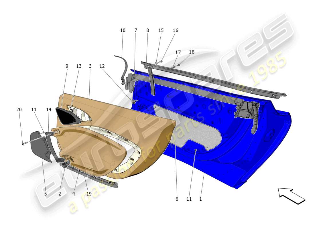 maserati mc20 (2023) puertas: paneles de acabado diagrama de piezas