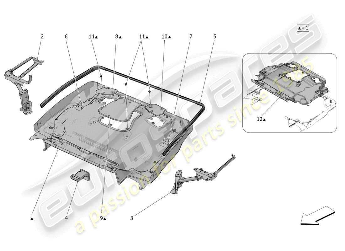 maserati mc20 cielo (2023) capote eléctrico: diagrama de piezas de la carcasa superior