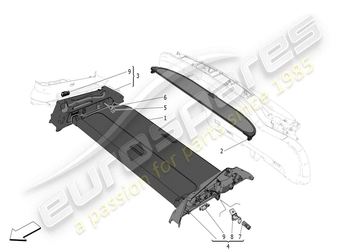 maserati grecale modena (2023) estante trasero para paquetes diagrama de piezas