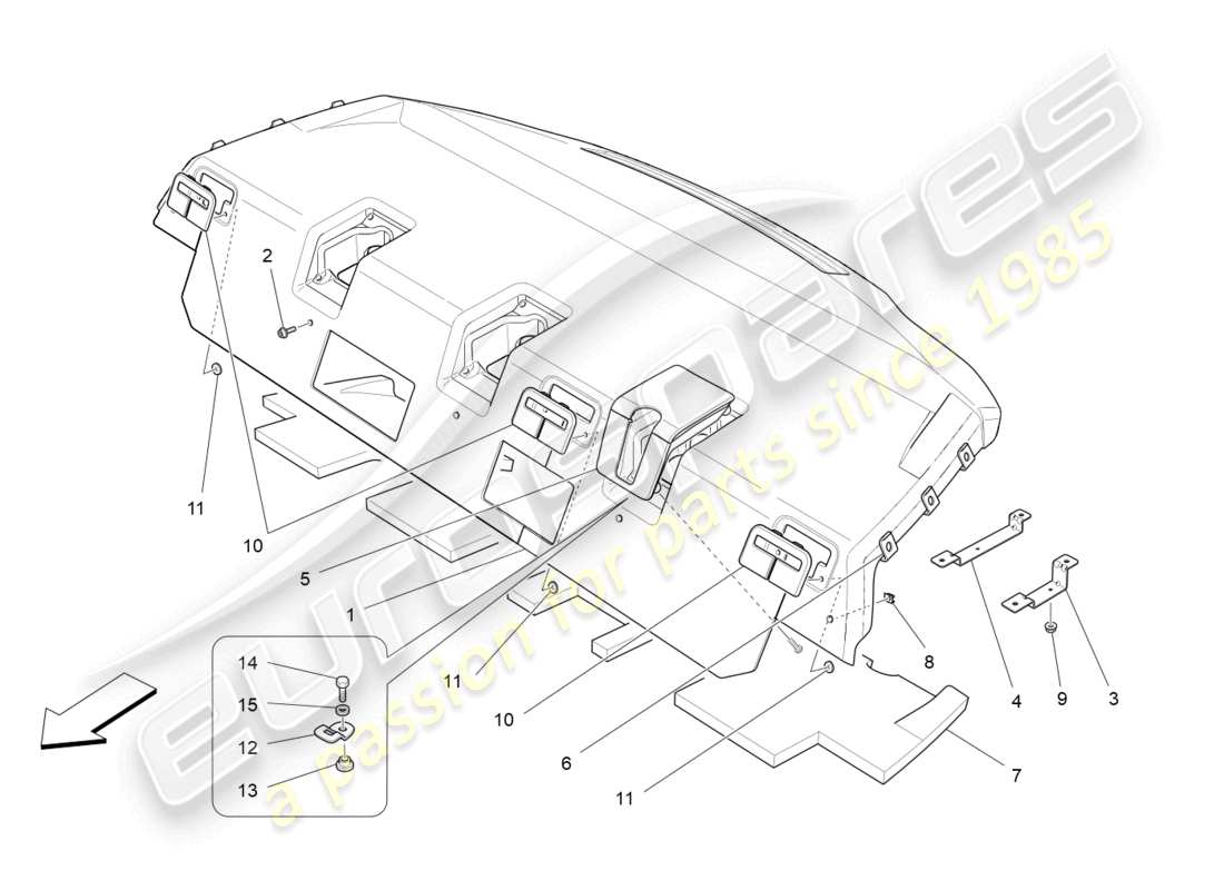 maserati quattroporte (2018) diagrama de piezas del estante trasero para paquetes