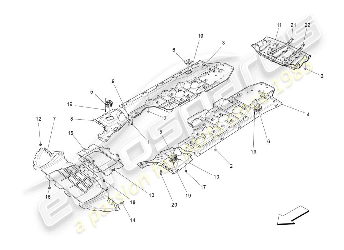 maserati levante modena s (2022) protección de bajos y bajos del suelo diagrama de piezas