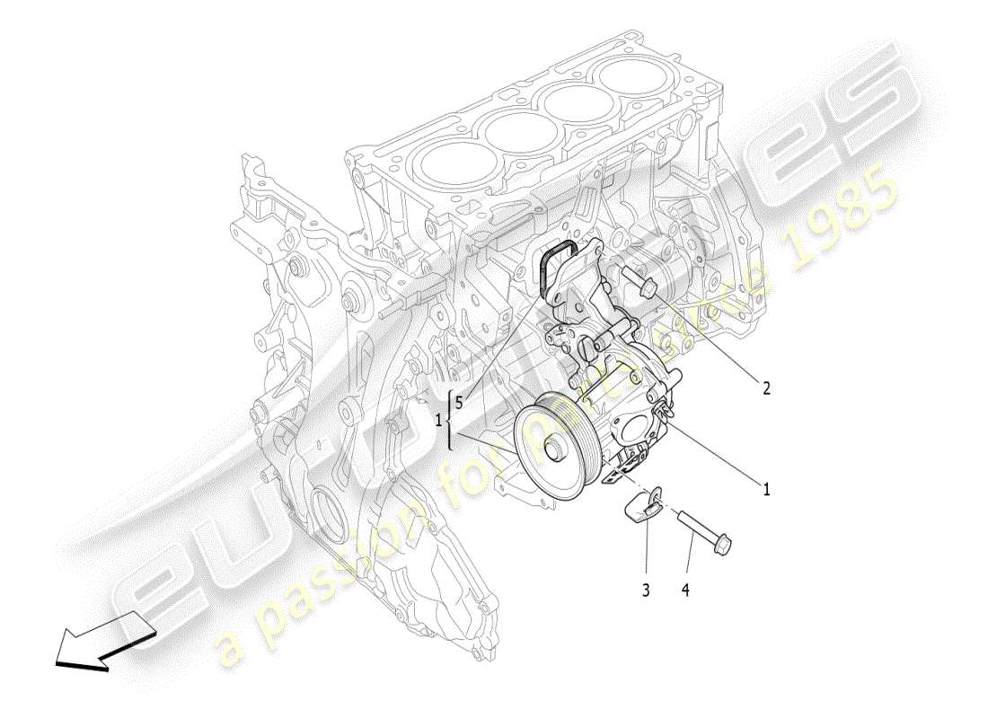 maserati ghibli (2021) sistema de refrigeración: diagrama de piezas de la bomba de agua