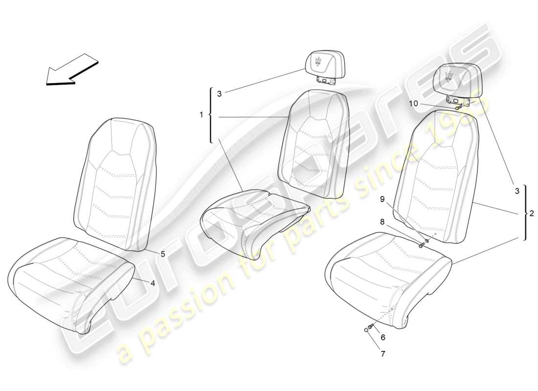 maserati grancabrio mc (2013) asientos traseros: diagrama de piezas de los paneles decorativos