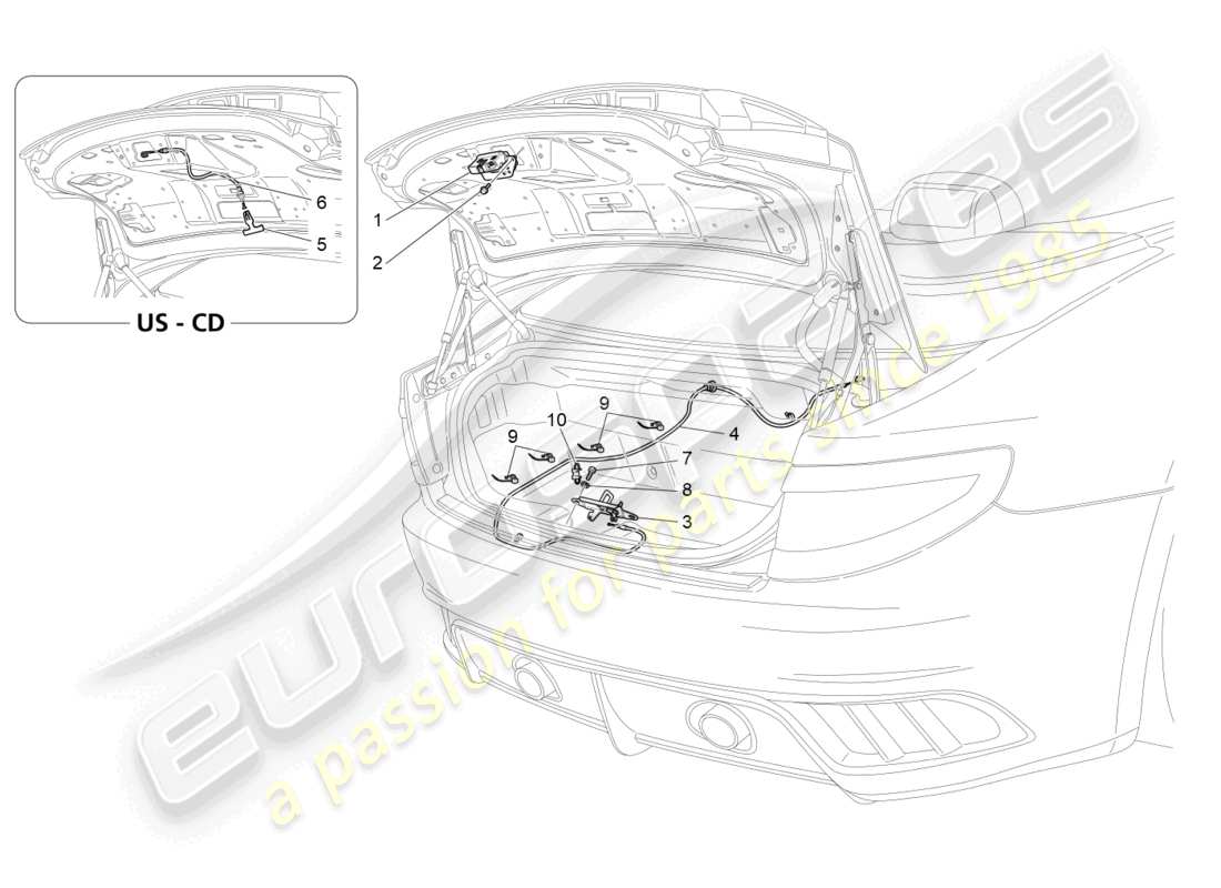 maserati grancabrio mc (2013) diagrama de piezas de control de apertura de la tapa trasera