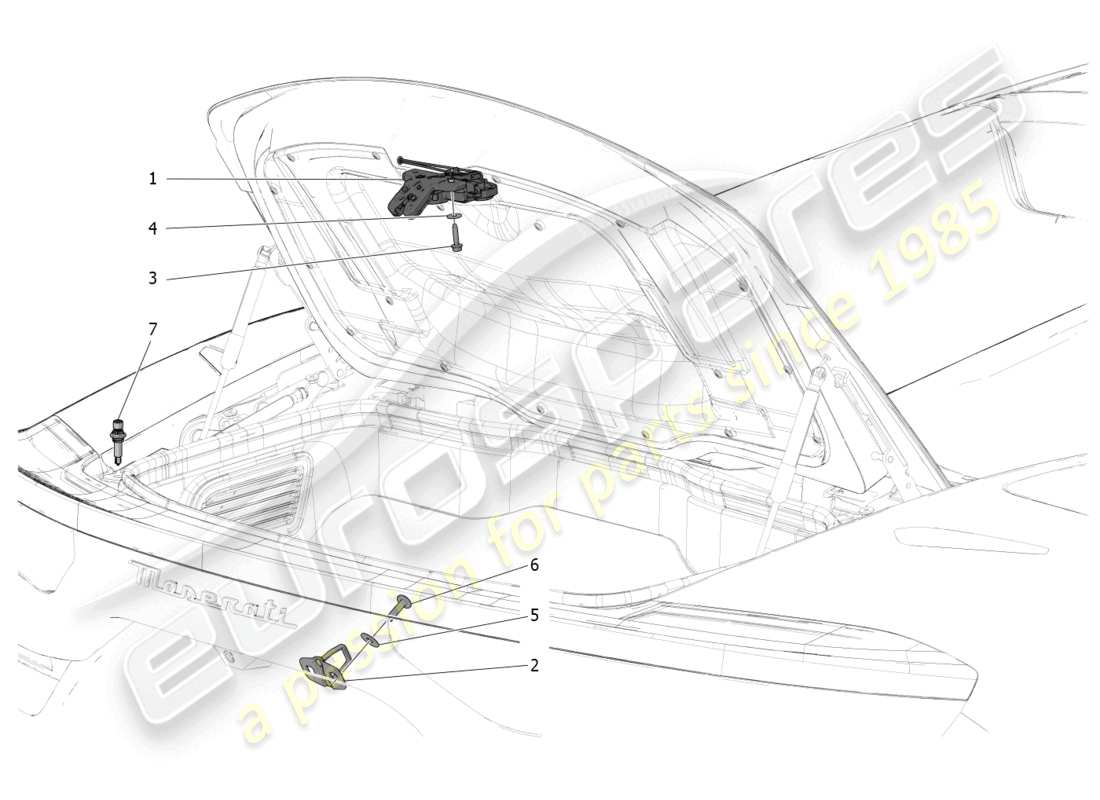 maserati mc20 cielo (2023) diagrama de piezas de control de apertura de la tapa trasera