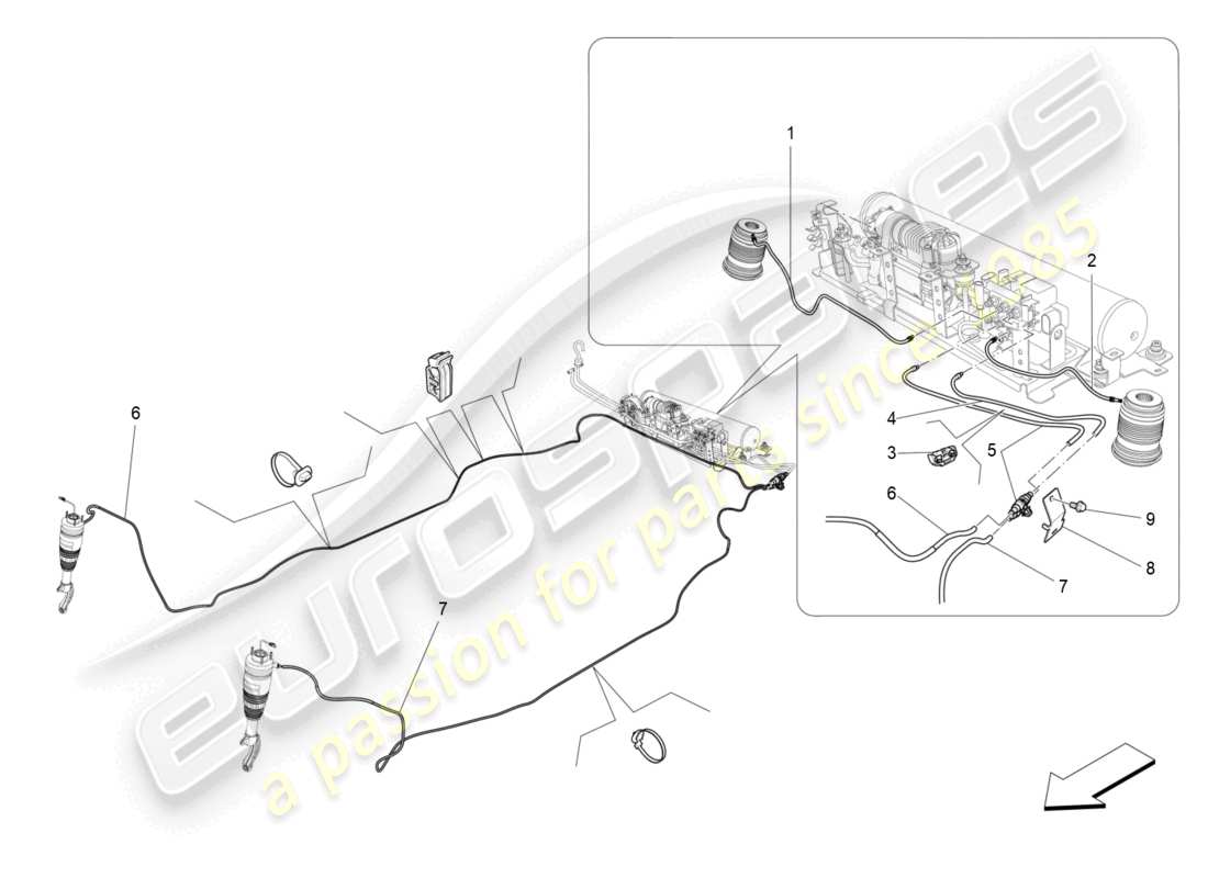 maserati levante zenga (2020) sistema de suspensión neumática diagrama de piezas