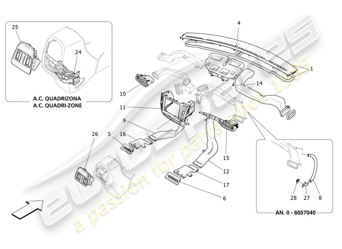 maserati levante modena s (2022) unidad de aire acondicionado: difusión diagrama de piezas