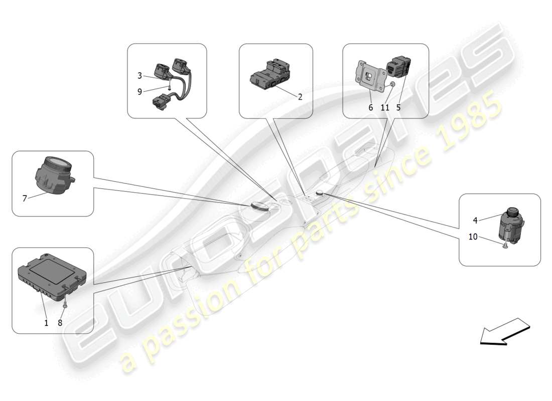 maserati mc20 (2023) diagrama de piezas de los dispositivos de la consola central
