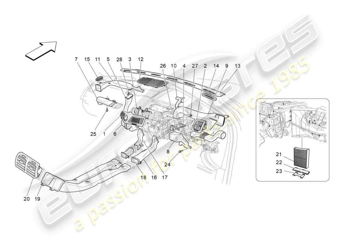 maserati grancabrio mc (2013) unidad de aire acondicionado: difusión diagrama de piezas