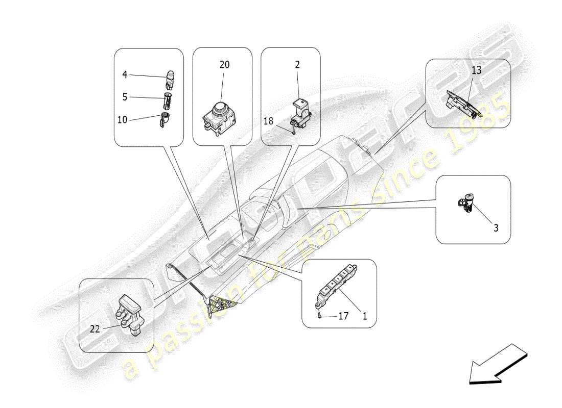 maserati ghibli (2019) dispositivos de consola central diagrama de piezas