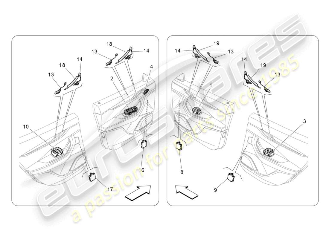 maserati levante (2020) dispositivos de puerta diagrama de piezas