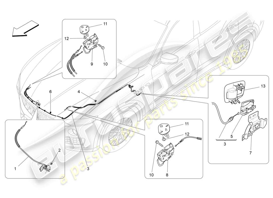 maserati levante modena s (2022) botón de apertura de tapa frontal diagrama de piezas