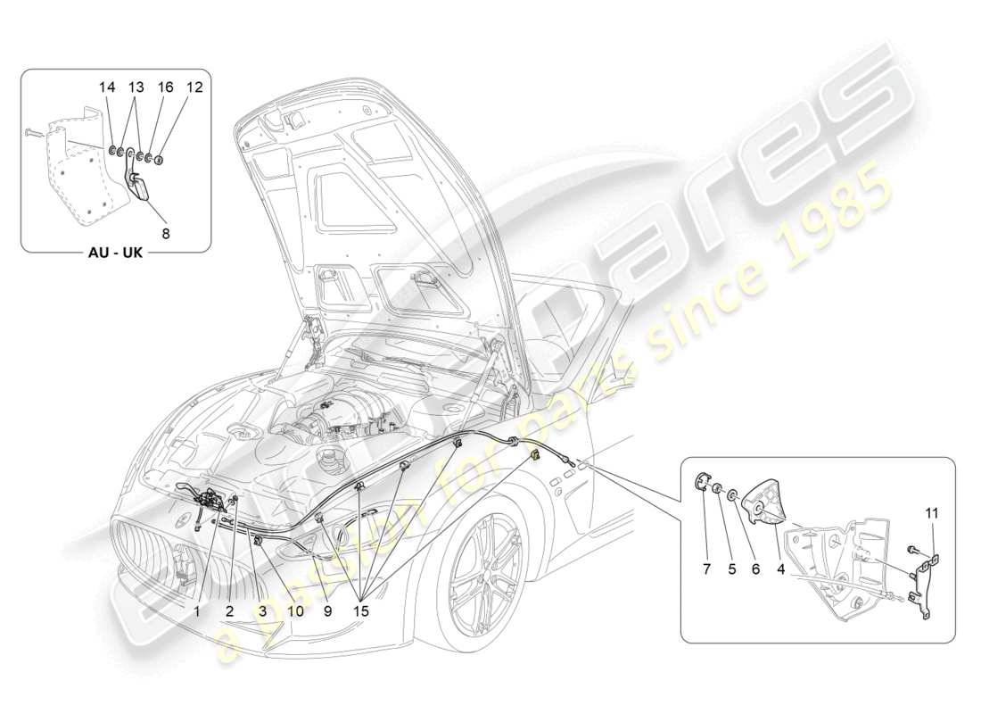 maserati grancabrio mc (2013) botón de apertura de tapa frontal diagrama de piezas