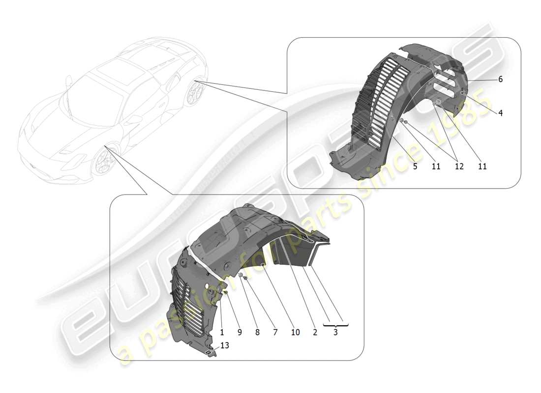 maserati mc20 cielo (2023) diagrama de piezas de la timonera y las tapas