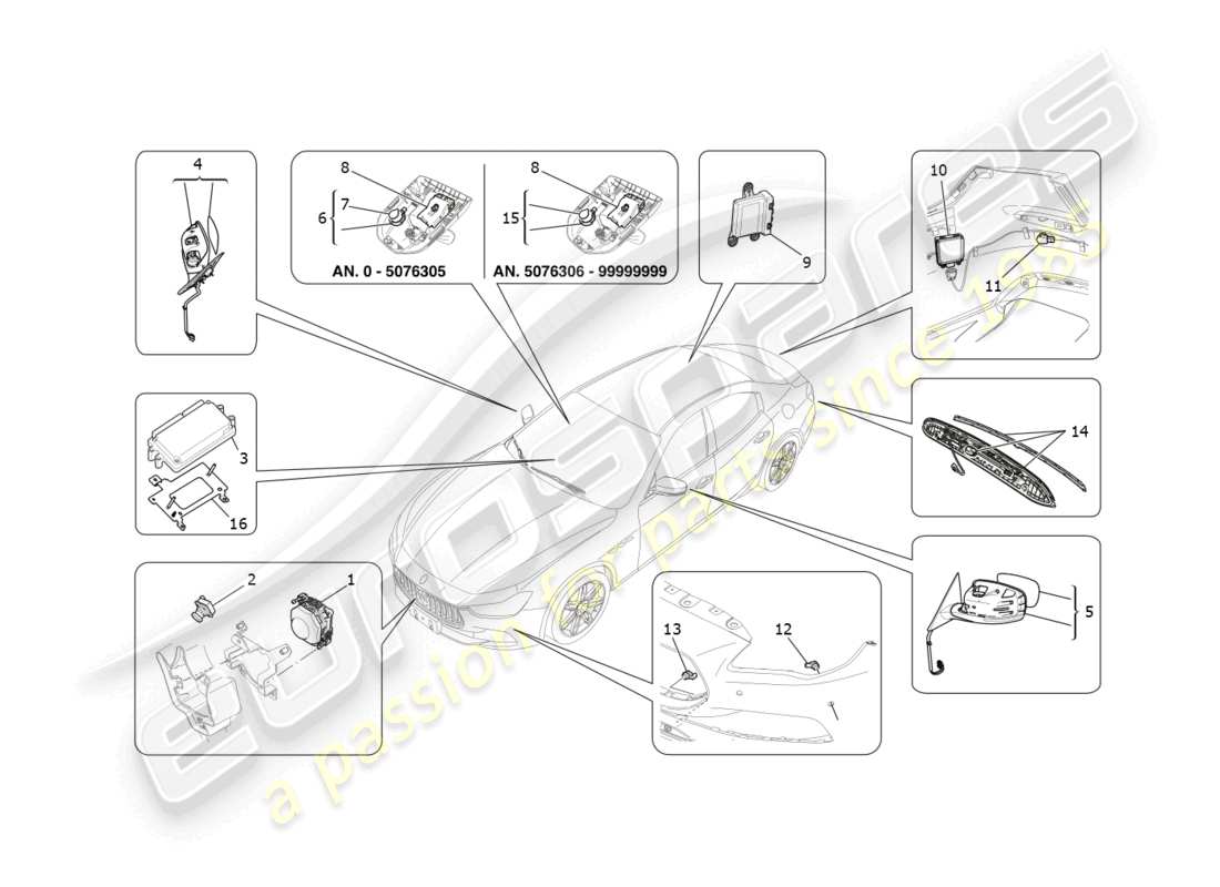 maserati ghibli fragment (2022) sistema de asistencia a la conducción diagrama de piezas