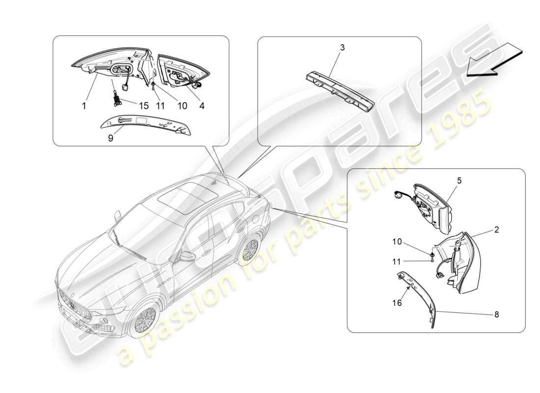 maserati levante modena s (2022) grupos de luces traseras diagrama de piezas