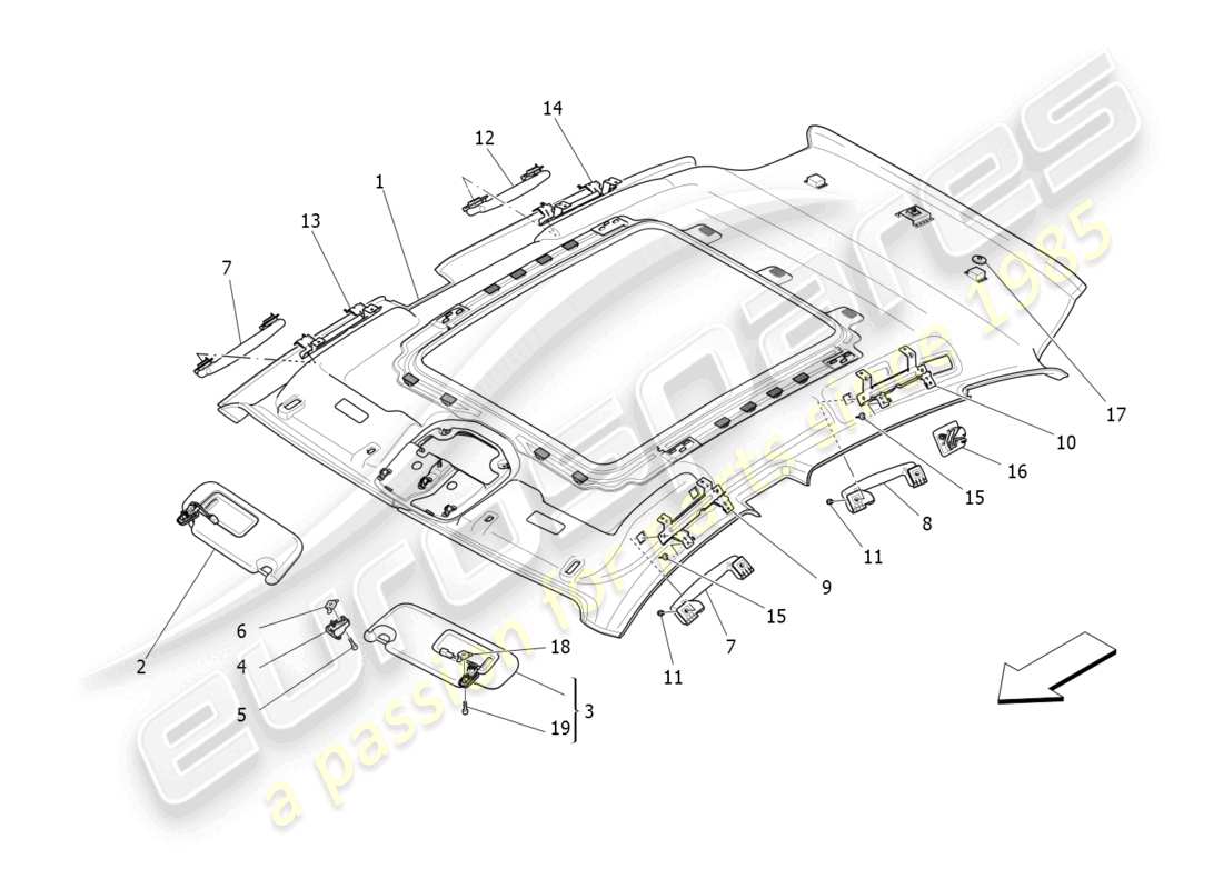 maserati levante zenga (2020) parasol y techo diagrama de piezas