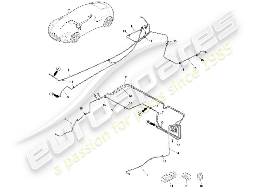aston martin one-77 (2011) líneas y mangueras de freno, diagrama de piezas rhd