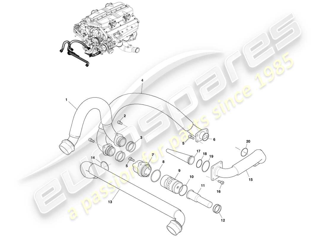 aston martin one-77 (2011) diagrama de piezas de los tubos de lubricación del motor