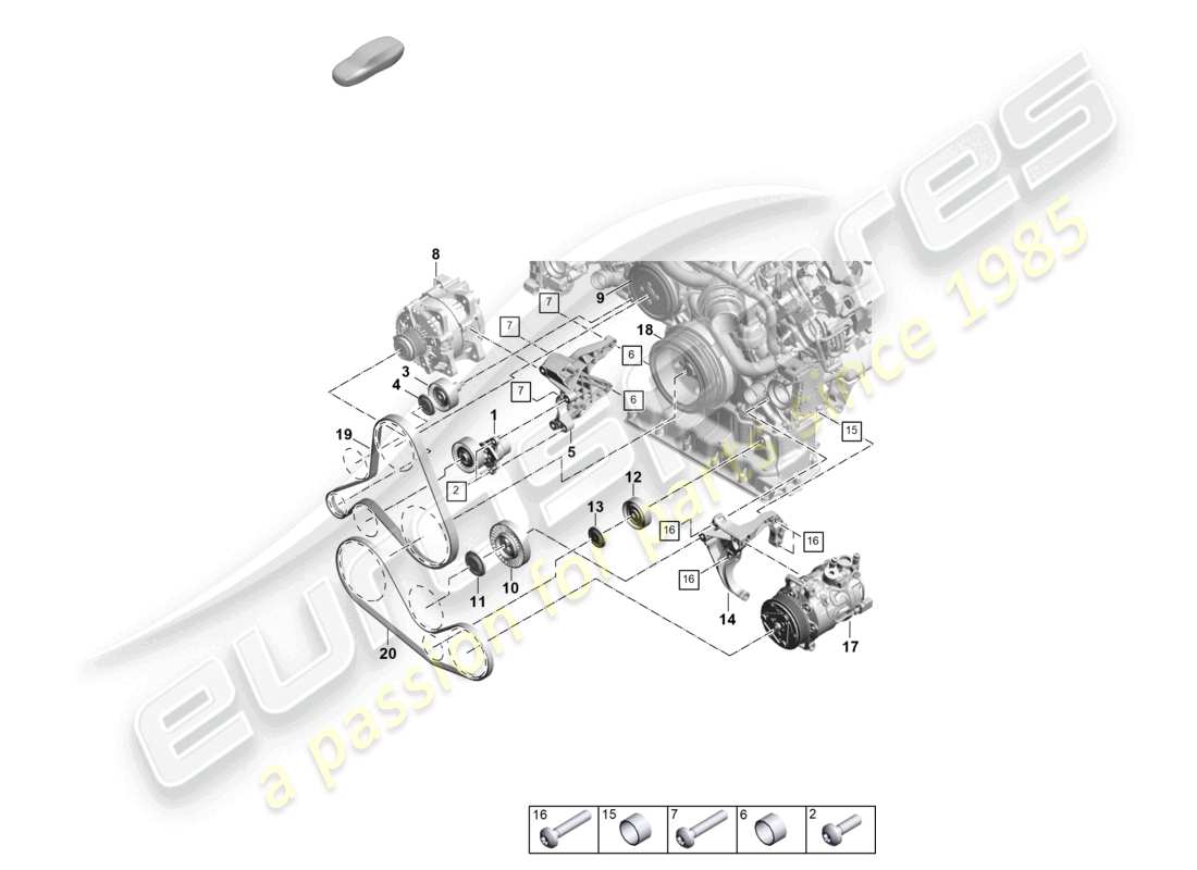 porsche 2023 (cayenne e3 pa) amortiguador tensor de correa poly-v diagrama de piezas