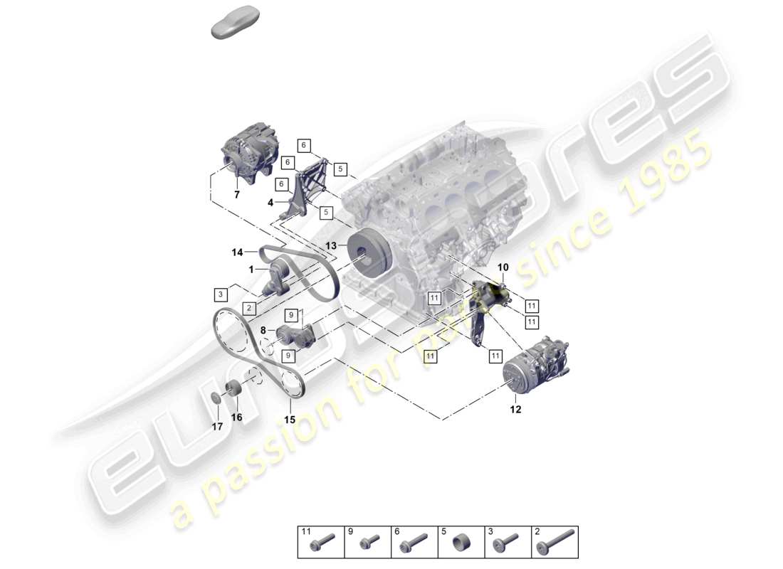 porsche 2023 (cayenne e3 pa) amortiguador tensor de correa poly-v diagrama de piezas