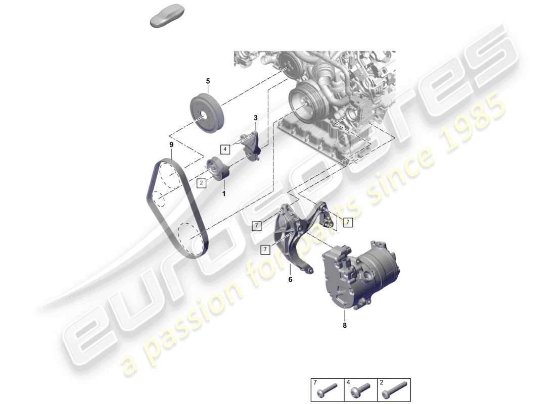 porsche 2023 (cayenne e3 pa) diagrama de piezas del amortiguador del tensor de correa de correa poli v