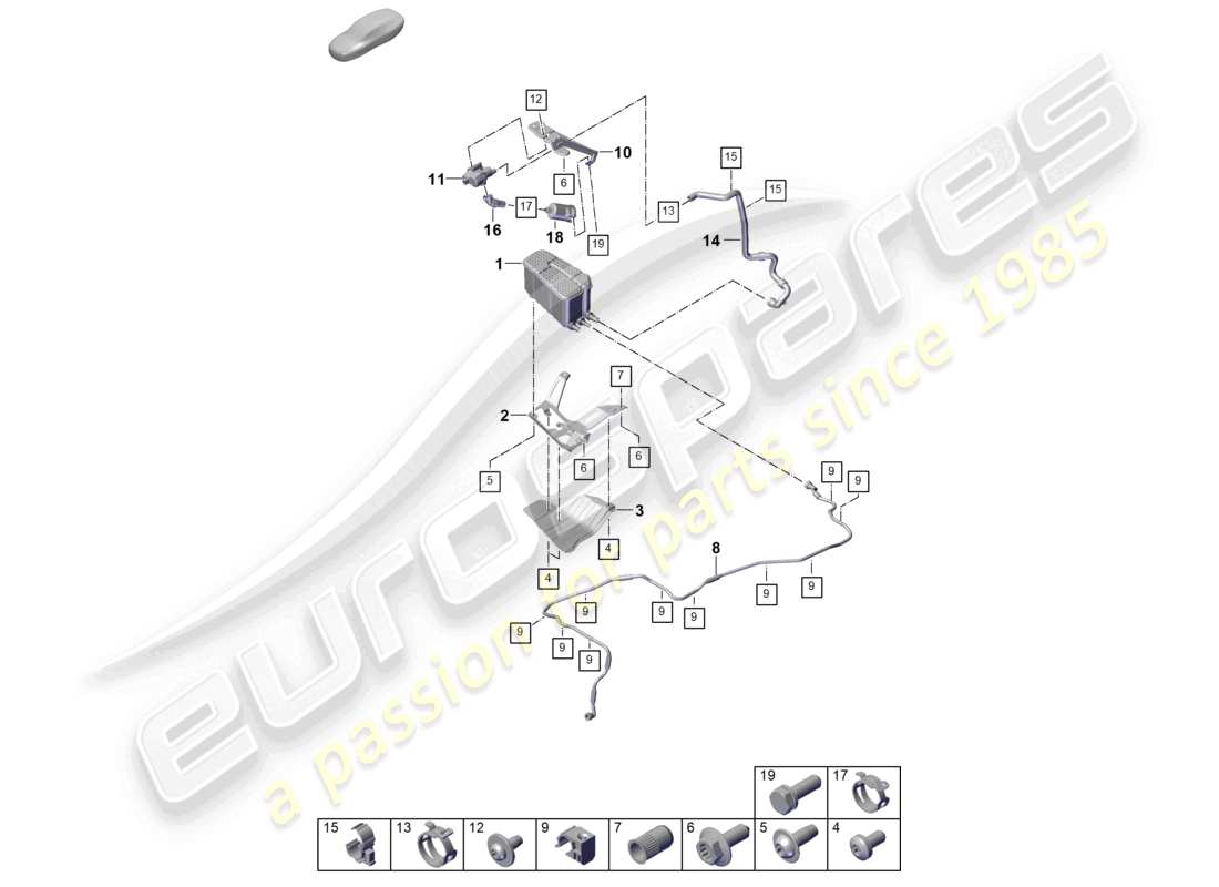 porsche 2023 (cayenne e3 pa) diagrama de piezas del recipiente de carbón activado