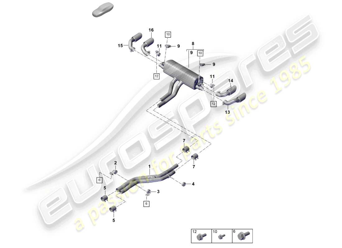 porsche 2023 (cayenne e3 pa) sistema de escape versión deportiva silenciador delantero silenciador trasero diagrama de piezas del tubo de escape